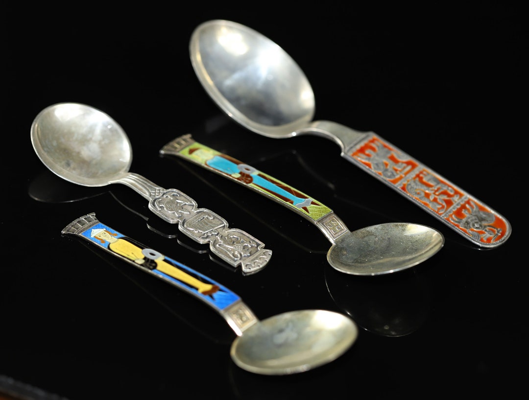 Four Norwegian Silver-gilt and Enamel Tea Spoons 3 J. Tostrup