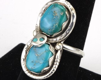 Silver Turquoise Native American Zuni Snake Ring by Effie Calavaza