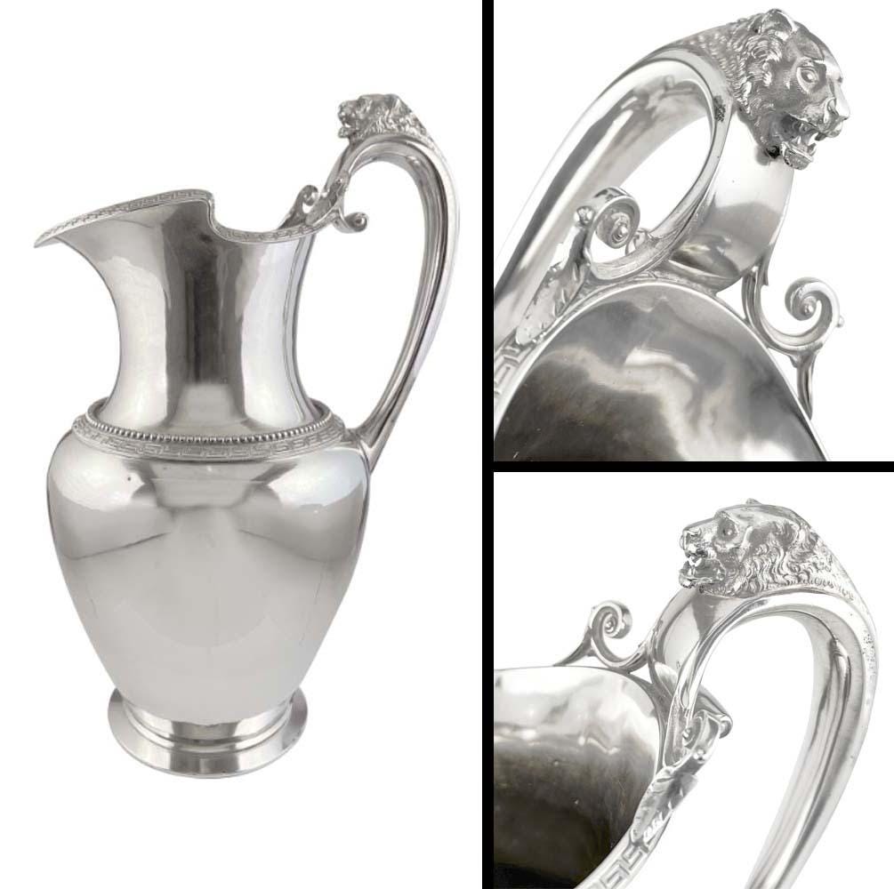 Attrib. to JOHN WENDT Silver Pitcher W/ Cast Lion Head Handle, New