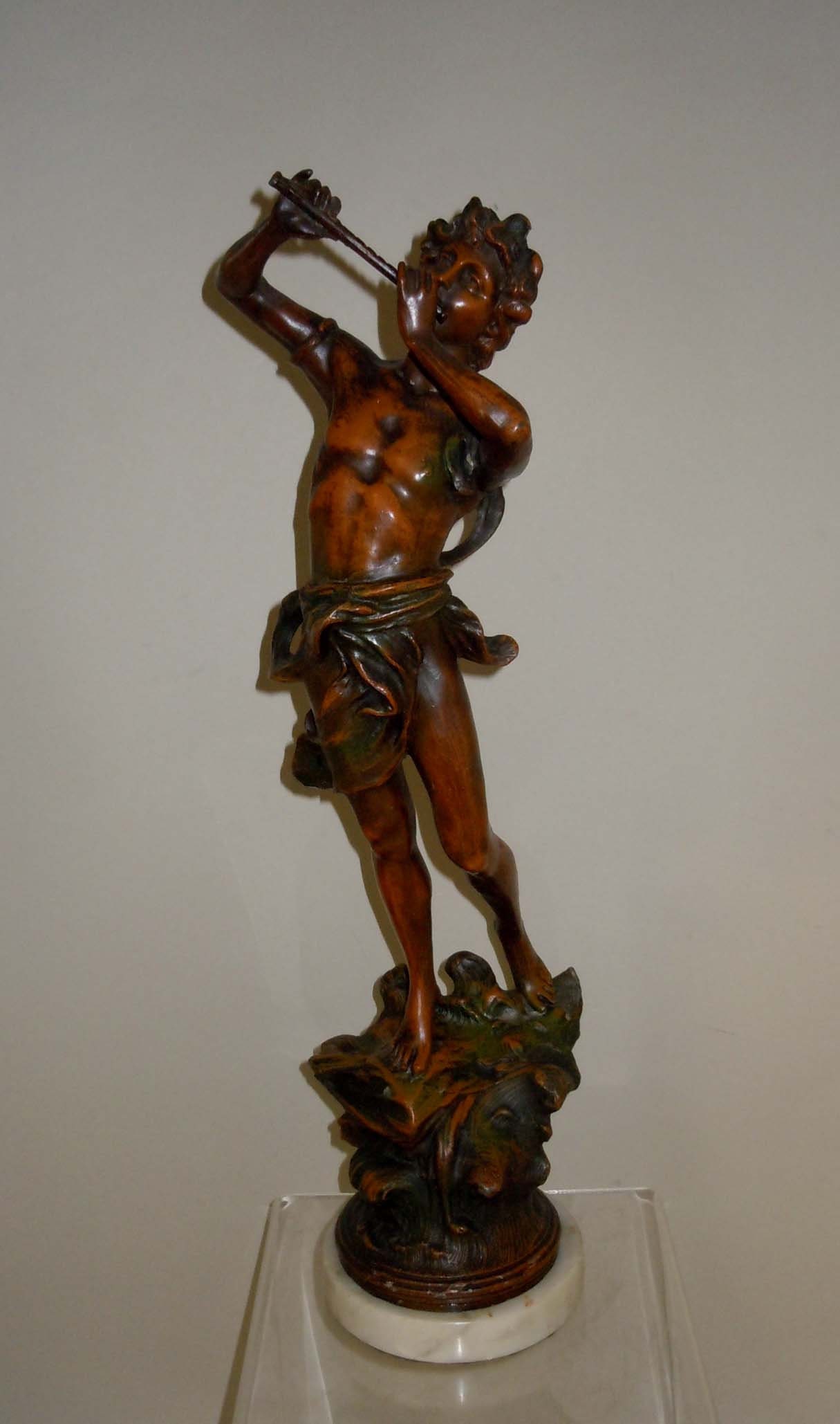 19th Century French Semi Nude Boy Flute Player Patinated Spelter ...