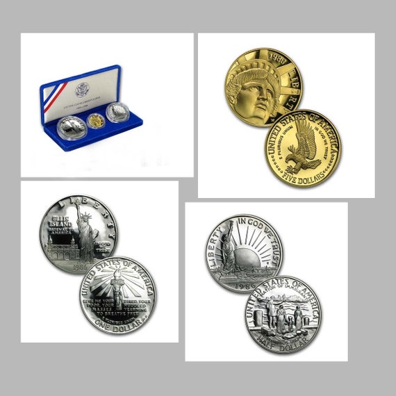 1986 Prestige Proof Set 7 Coin Statue of Liberty 90/% Silver $1 with Box and COA