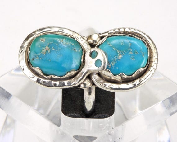Silver Turquoise Native American Zuni Snake Ring by Effie Calavaza