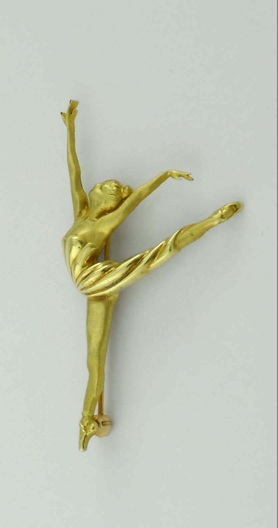 18kt Yellow Gold Ballerina Dancer Brooch Satin Pol