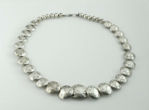 Navajo Handmade Sterling Silver Floral Necklace Signed MW