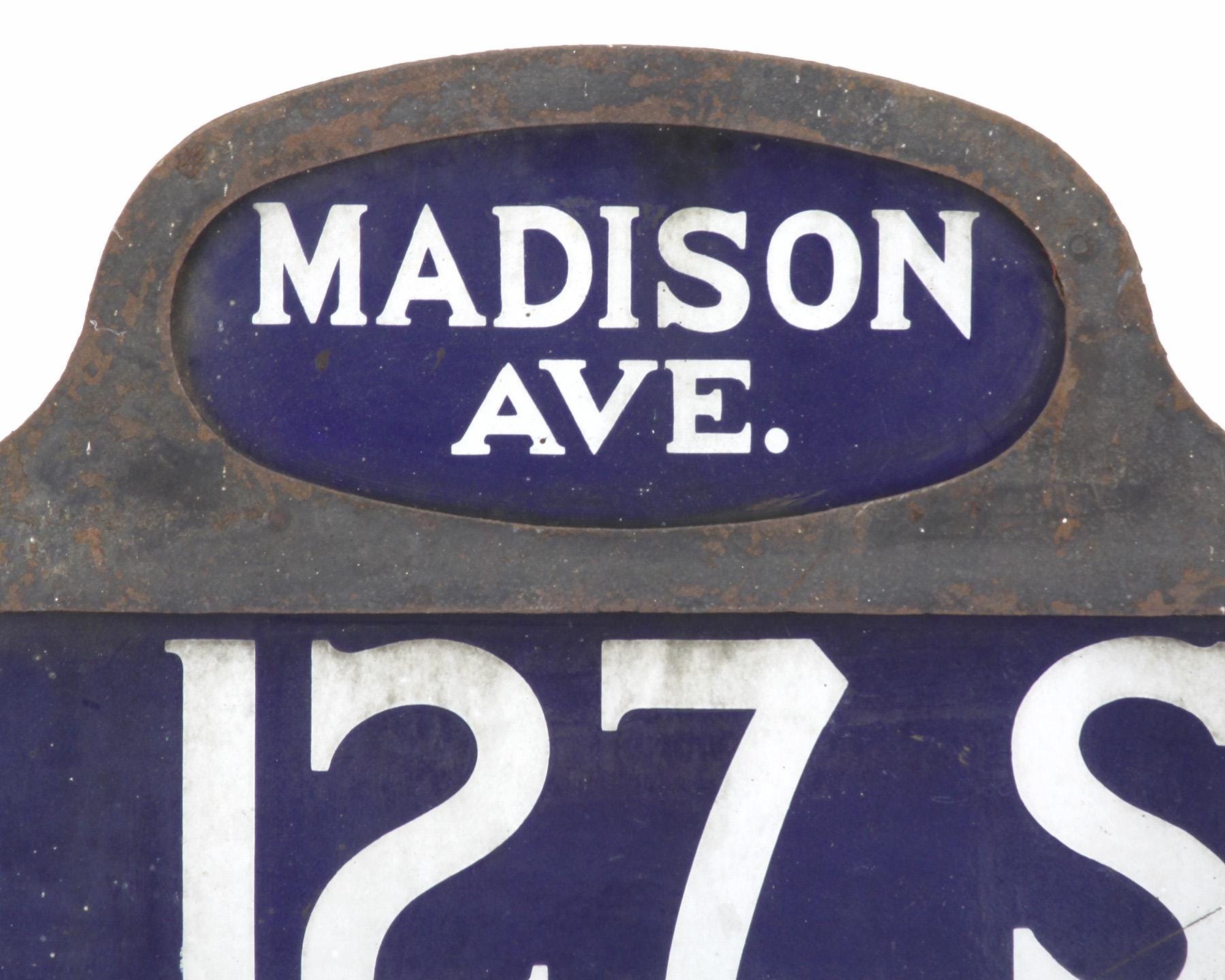 A Rare Porcelain Humpback Street Sign E. 127 St. & Madison Ave New