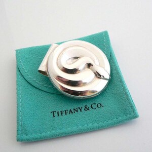 Titular de clip de dinero de serpiente en espiral Tiffany Co de plata esterlina poco común con caja, bolsa, tarjeta de cuidado y cinta