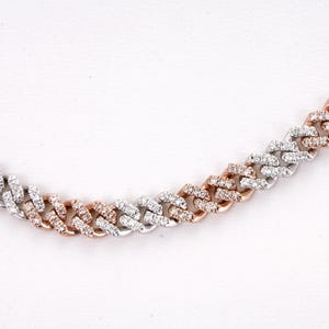 Iced Out 7.23 cttw Diamond 10K Rose (Pink) and White Gold Cuban Link 16&quot; Choker Necklace – 27.3 Grams