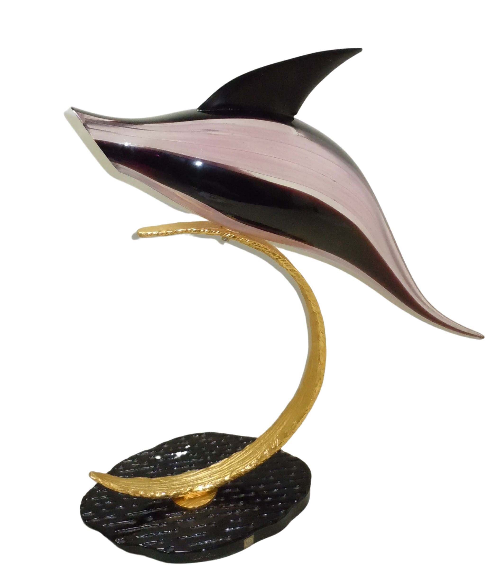 Licio Zanetti Italian Murano Art Glass Jumping Dolphin Golden Arch