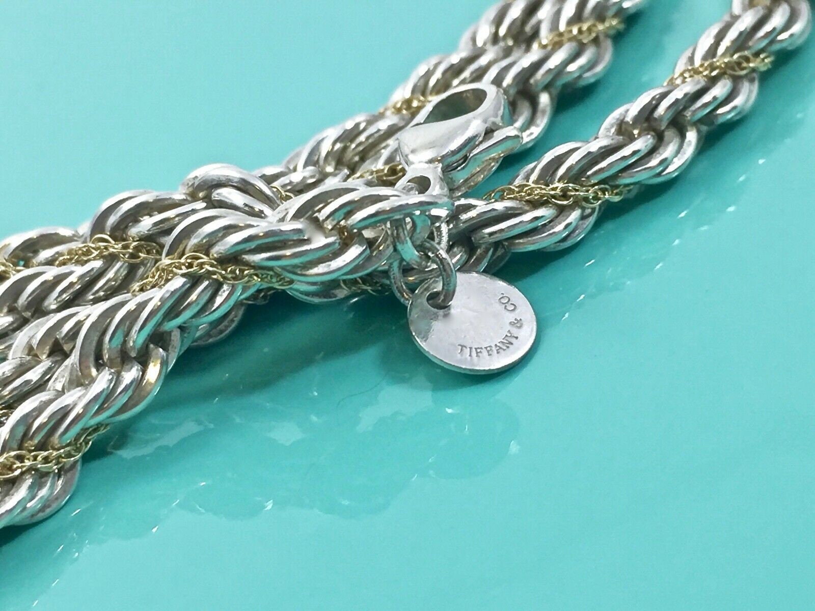 【h-318791130】Tiffany & Co. Tiffany & Co Sterling Silver 925 and 18K Gold 5mm Rope Chain