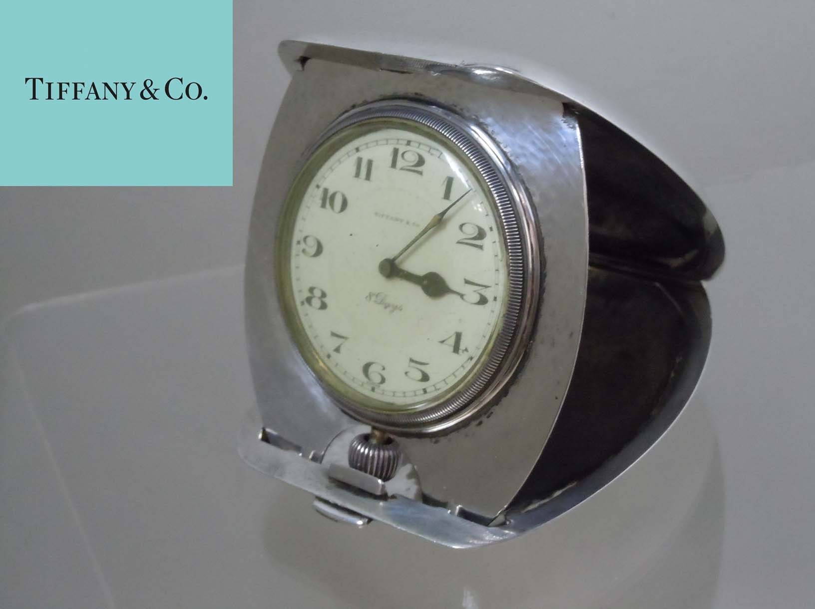 Tiffany & Co Sterling Silver Clam Shell Travel 8 Day Alarm Clock
