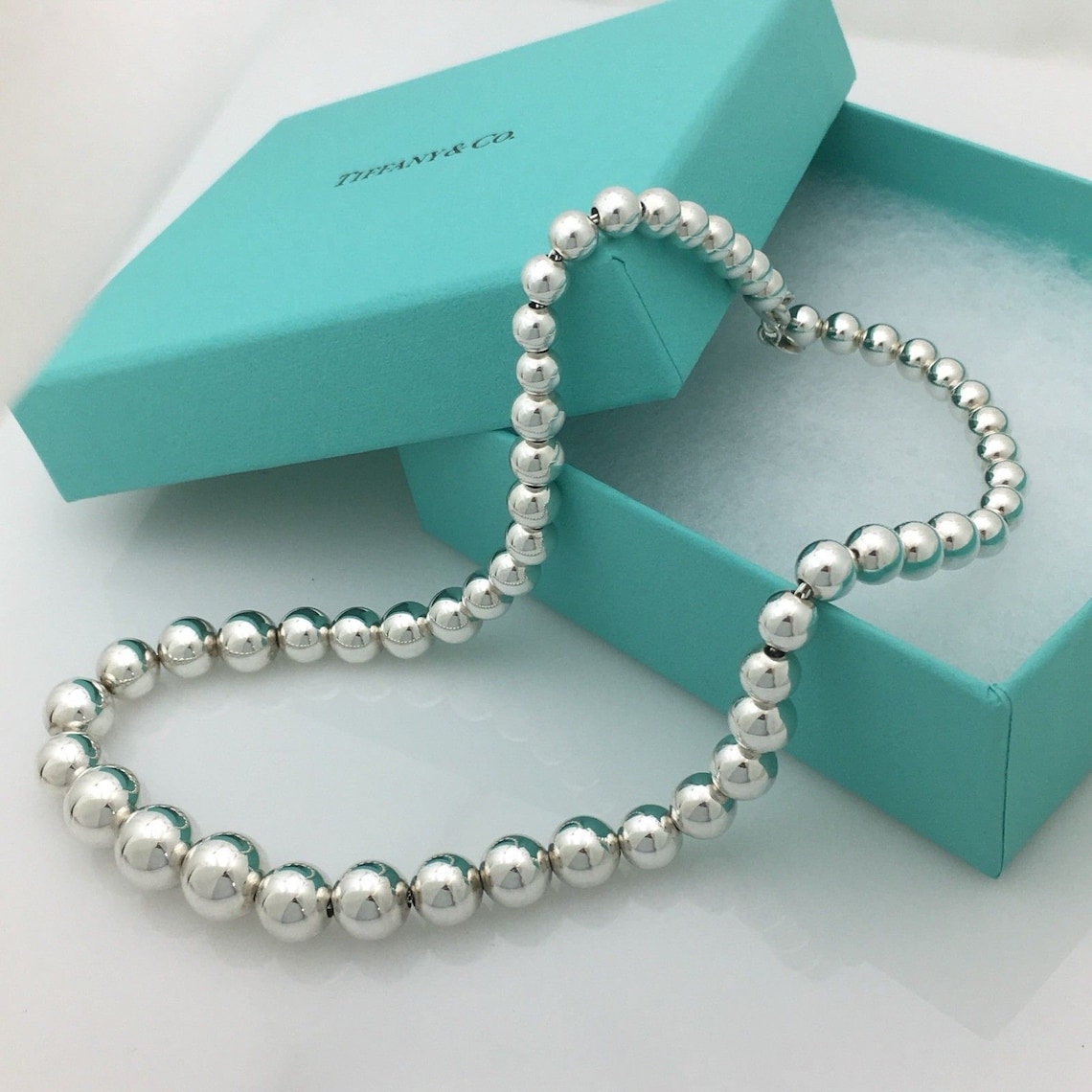 Tiffany & Co Sterling Silver Graduated Bead Ball Necklace with Etsy