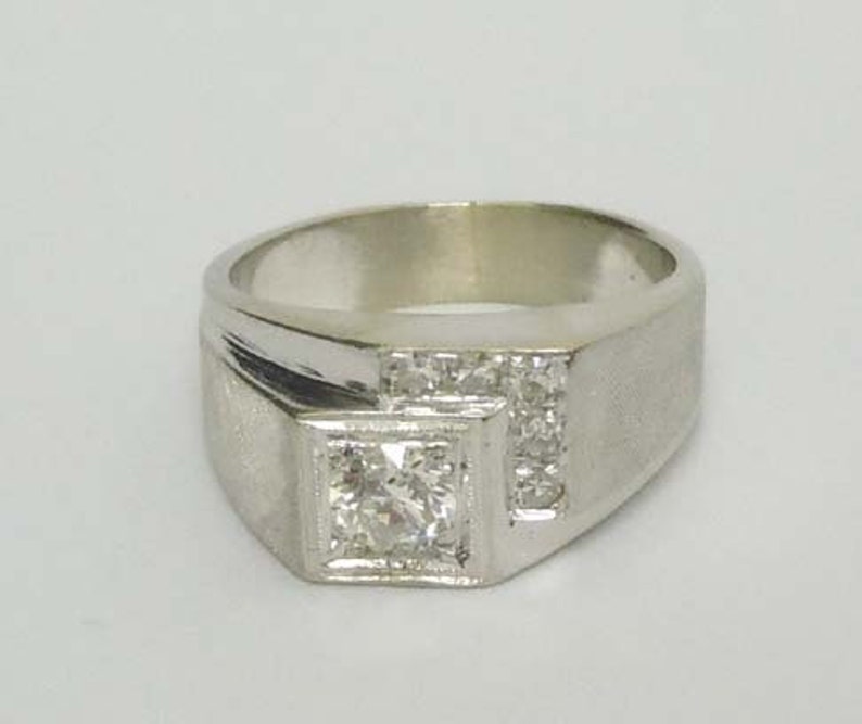 Mens 14kt White Gold 0.85ct Diamond Pinky Ring Satin and - Etsy