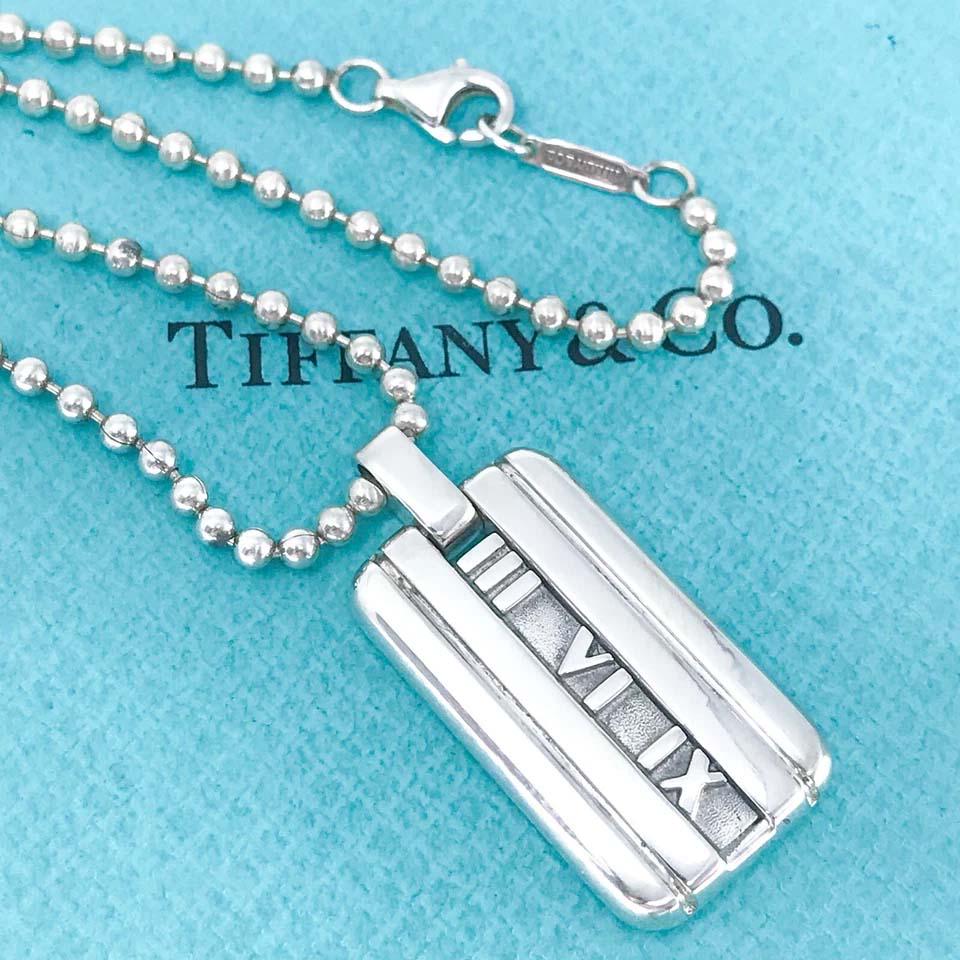 Tiffany & Co. Atlas Dog Tag Pendant Bead Necklace in Sterling