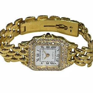 Ladies Estate GENEVE 14k Gold 0.75ct Diamond Bezel White Roman Dial Swiss Quartz Statement Wristwatch Italian Gold Watch