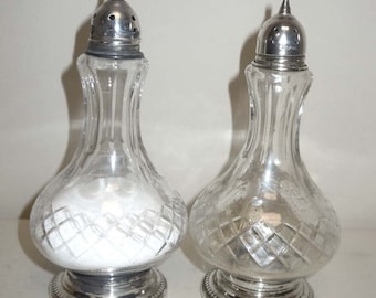 Matching Sterling Silver Crystal Salt and Pepper Shakers Set Vintage