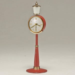 Circa 1950-1960 Sheffield Table Desk Alarm Clock Street Lamppost Street Light Desk Top Salmon Pink and Gold Trim Just Serviced Works Great