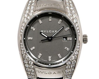 Ladys 30mm Swiss Quartz Bulgari ERGON EGW30G 18K White Gold Diamond Date Watch