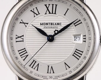 Stainless Mens 39mm. MONTBLANC Star Date Automatic WATCH 107115 w/ Box & Papers