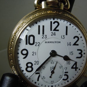 1948 Hamilton 992B 21 Jewel Railroad Pocket Watch 10k Gold Filled with 6 Position Adjustments -Just Serviced- Ultra Clean with Fob Chain