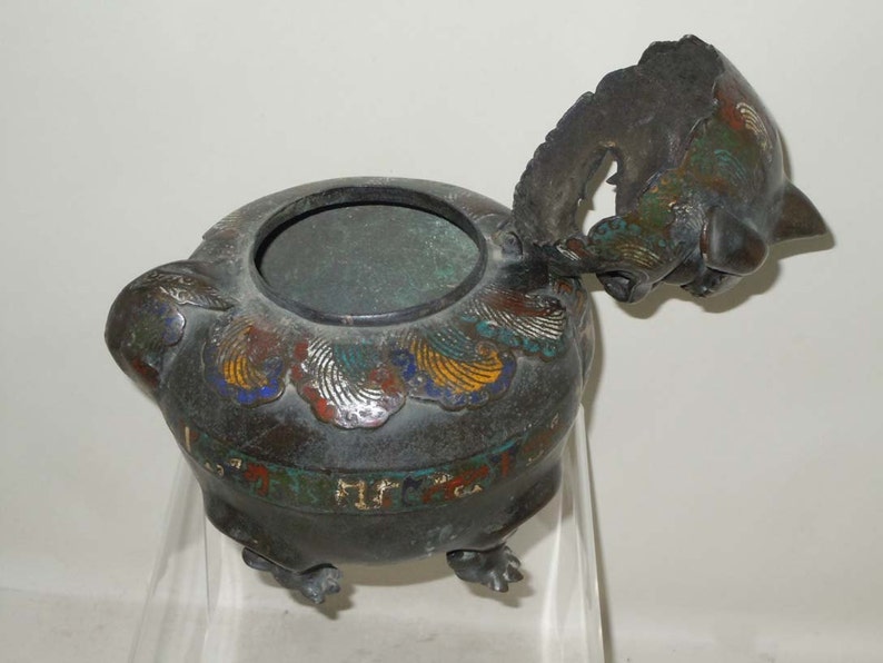 Japanese Bronze Lion Foo Dog Incense Burner Champleve Enamel Etsy