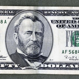1996 Large Ulysses Grant Fifty Dollar Bill US Currency Paper Withrow Rubin in VG Very Good Circulated Condition (see images)
