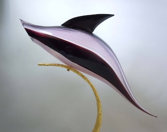 Licio Zanetti Italian Murano Art Glass Jumping Dolphin Golden Arch