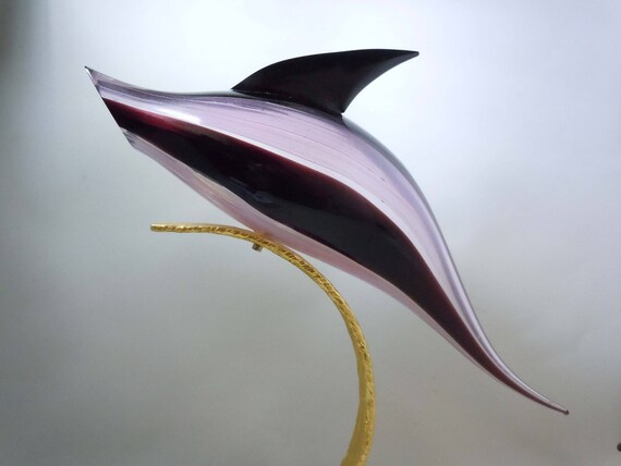 Licio Zanetti Italian Murano Art Glass Jumping Dolphin Golden Arch