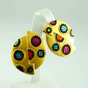 Retro 1980's Richard Kerr Vibrant Rhinestone Clip-on Earrings