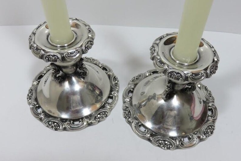Baroque Wallace Silverplate Candle Holders Sticks c Scroll Etsy