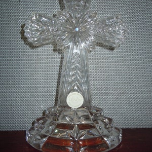 Vintage Heavy Lenox German Lead Crystal Crucifix Cross Desk or Mantle Sculpture made in Germany