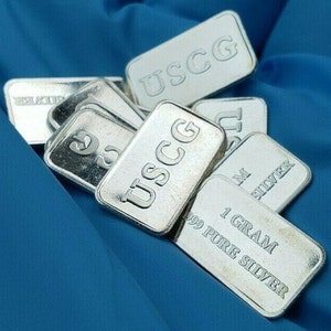 Five (5) USCG -1 Gram - Pure Silver Bars - 0.999 -  With COA Certificate of Authenticity