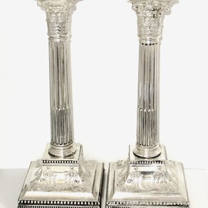 James Dixon and Sons Sterling Silver Corinthian Column Candlesticks Sheffield England Hallmarks for 1938, English Candle Sticks, British, UK