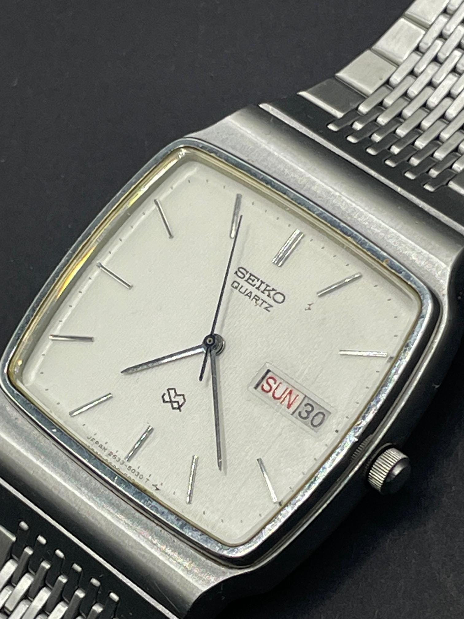 Vintage Mens Seiko 2633-5030 Day Date Quartz Watch With Original