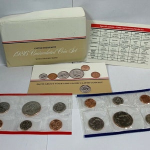 1984 1985 1988 1989 1990 1992 1994 Uncirculated Mint Coin Set, P & D Mint Marks Soft Pack