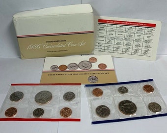 1984 1985 1988 1989 1990 1992 1994 Uncirculated Mint Coin Set, P & D Mint Marks Soft Pack