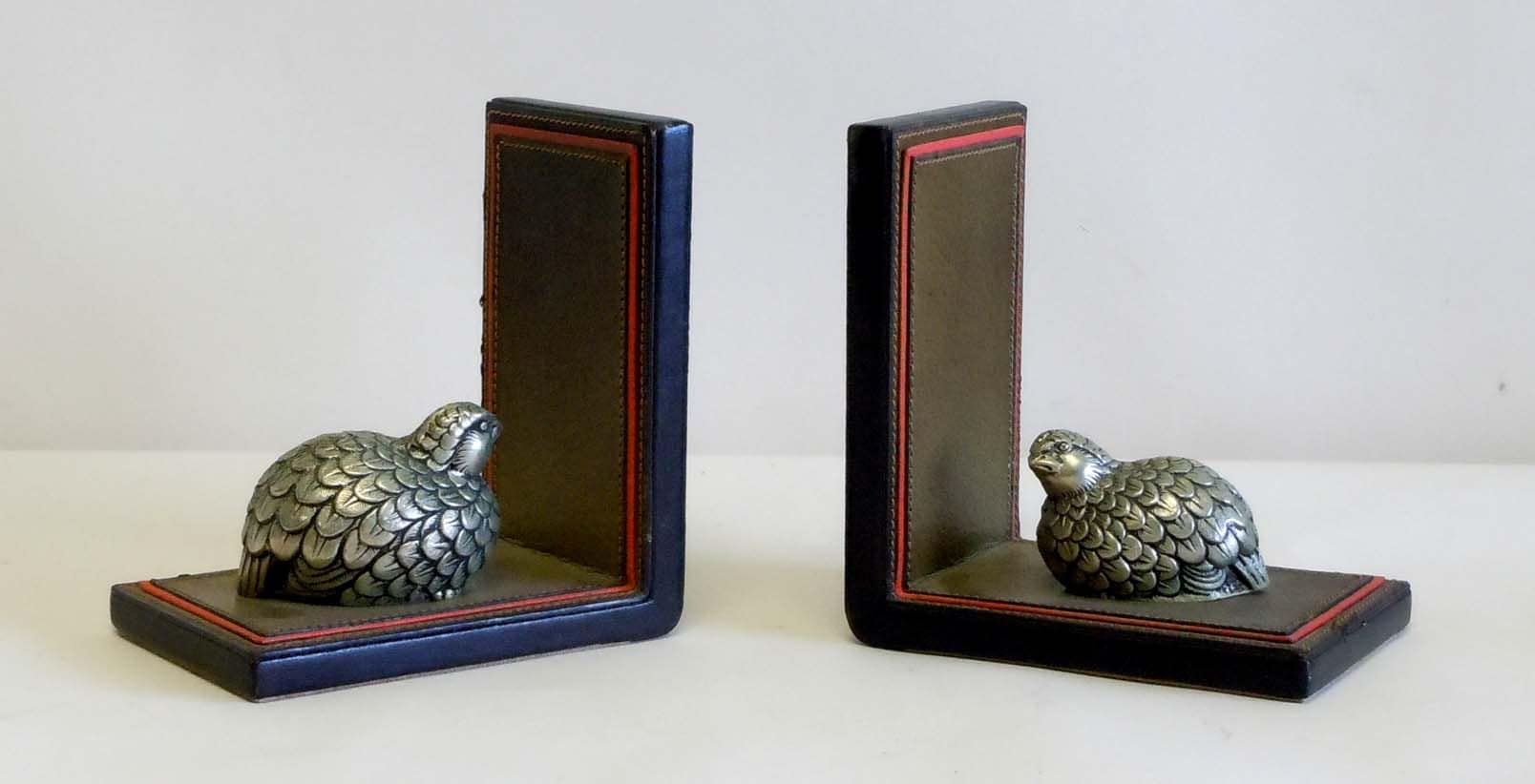 Gucci Resting Quail Leather Bookends Signed Italy Circa 1950S