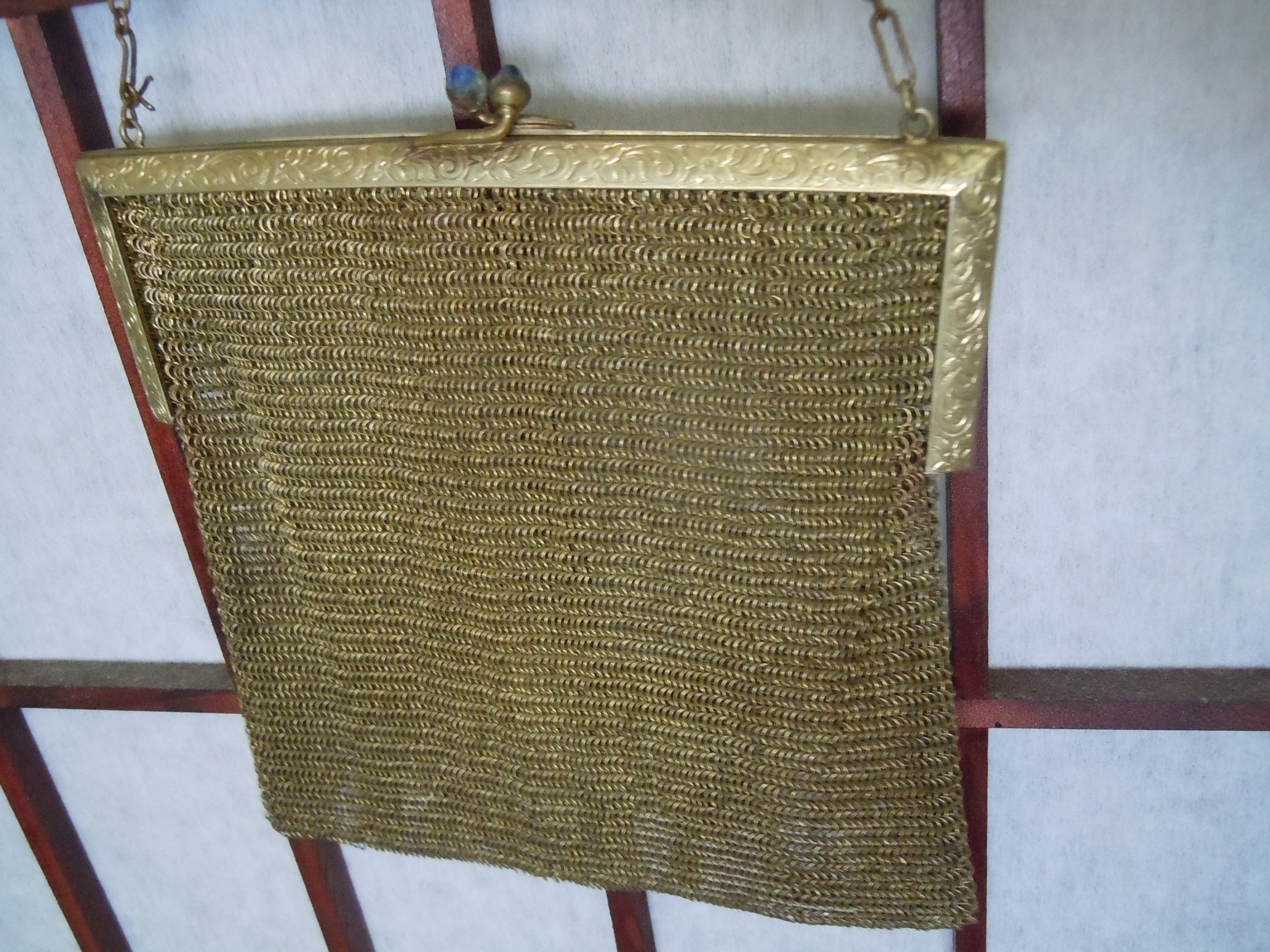 Vintage Gold Color Mesh Clutch Bag Circa 1940's