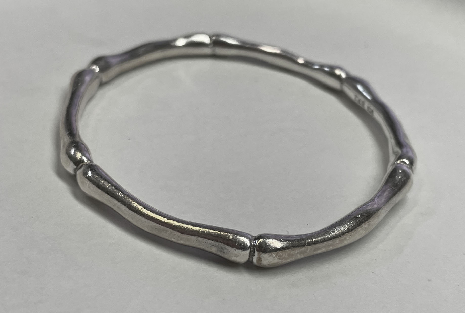 T & B 925 Sterling Silver Bamboo Bangle Bracelet Thistle and