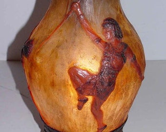 Art Glass Deco Argy Rousseau Pate De Verre Art Glass Lamp French with Bronze Fittings