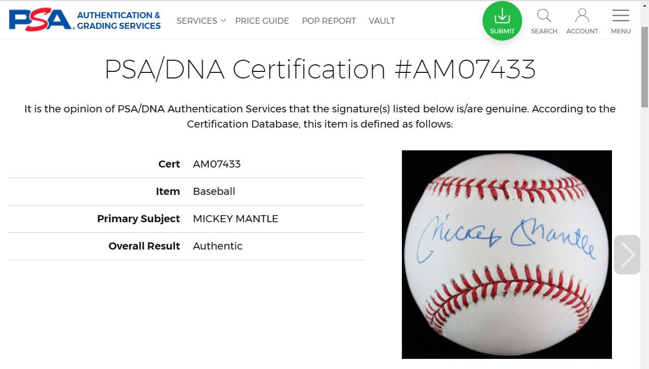 Mickey Mantle Signed Baseball PSA/DNA – AM07433 COA Autograph