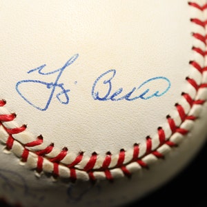 Autographed/Signed Yogi Berra New York Pinstripe Baseball Jersey