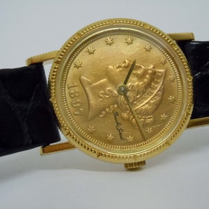 Ladies 18kt Gold Bueche Girod 1897 Liberty Head Coin Dial Statement Watch