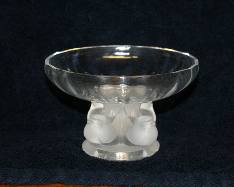 Lalique Crystal Frosted Sparrow Bird Nogent Pedestal Bowl Etsy
