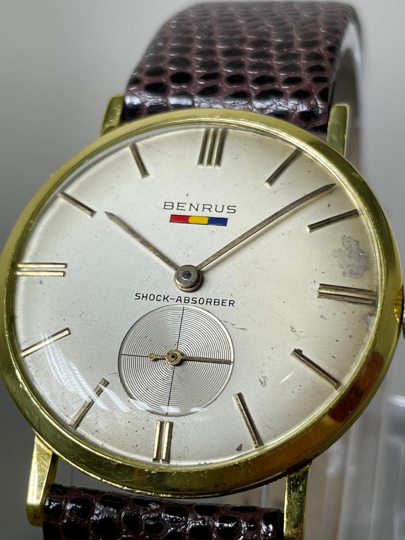 BENRUS 14K GOLD FILLED 手巻き時計 本体 Men's Solid 14K Yellow Gold Benrus Watch 17 Jewel Swiss Made Model
