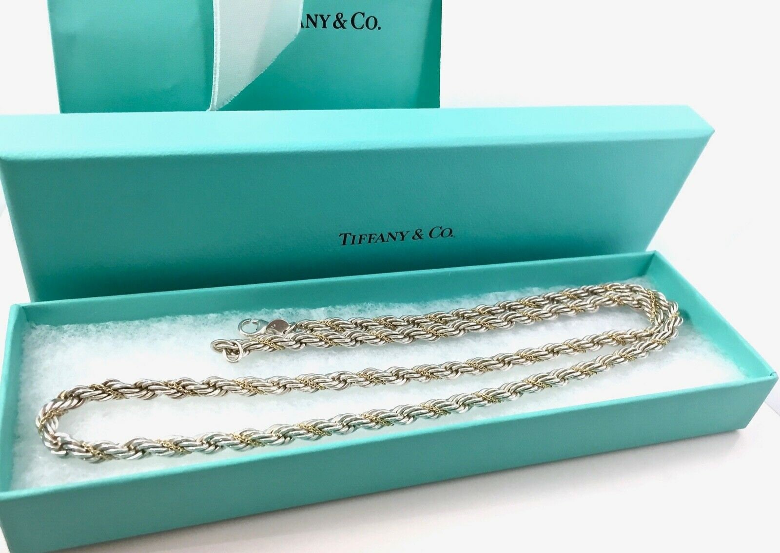 Tiffany & Co Sterling Silver 925 and 18K Gold 5mm Rope Chain