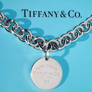 Proszę zwrócić do TIFFANY Srebrny naszyjnik z zawieszką w kształcie okręgu z pudełkiem, woreczkiem, wstążką i kartą pielęgnacyjną