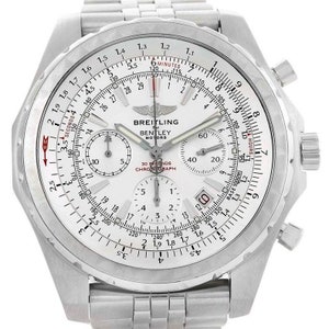 Mens Stainless Breitling Bentley A25363 Motors 48.7 mm Silver Dial Chronograph Watch; with an automatic Swiss movement, w/ Presentation Box