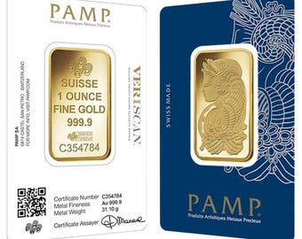 1 oz Gold Bar PAMP Suisse Lady Fortuna Veriscan .9999 Fine (In Assay)