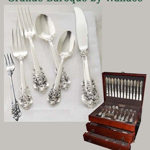 Wallace Grande Baroque Sterling Silver Set 6 Pc Place Flatware Setting for 12 (over 100 Troy oz 98 Pieces)