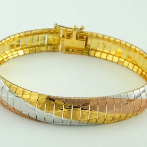 Satin Finish Vermeil Sterling Silver Italian Bracelet Rose Yellow White Italian